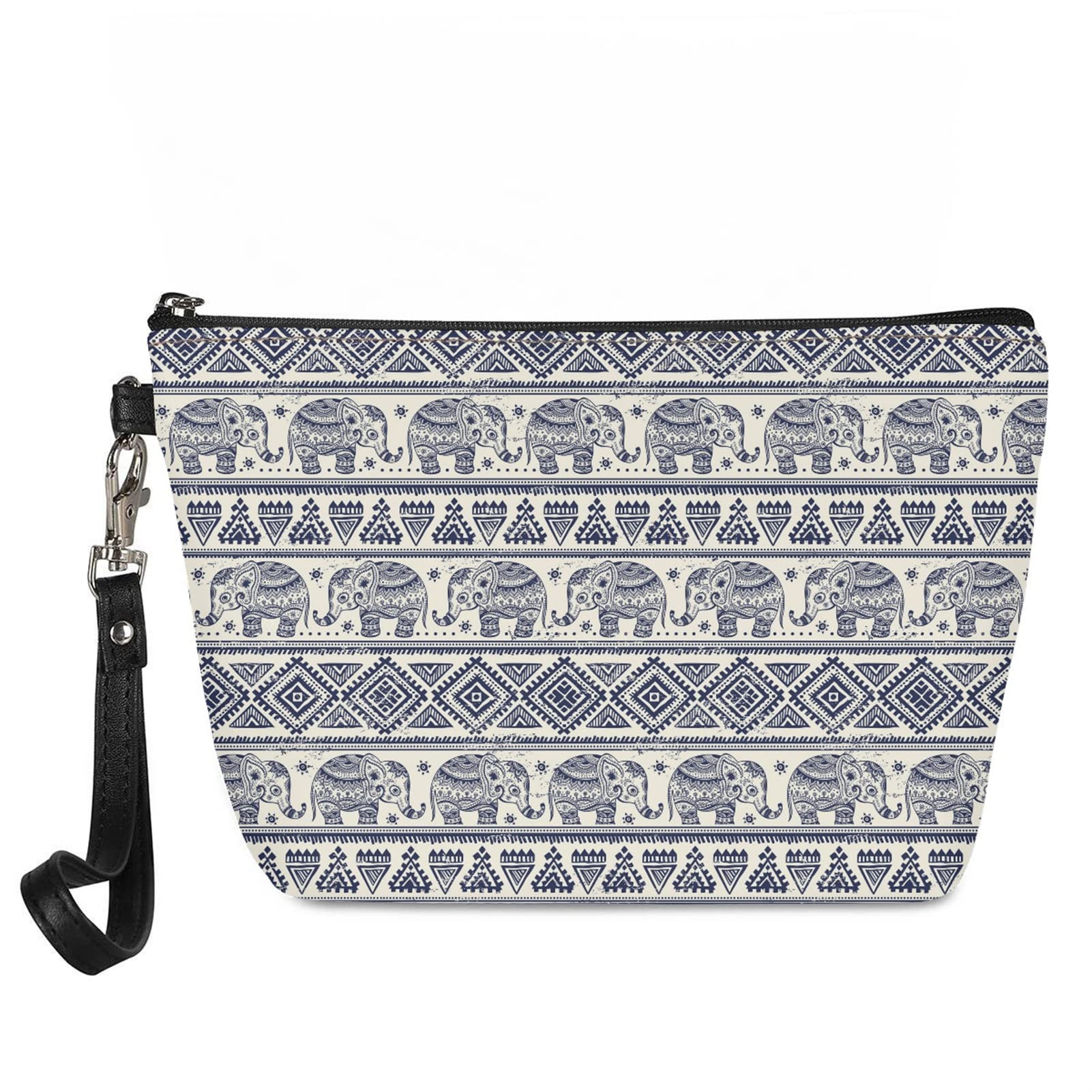 Kuiaobaty Bohemian Women Cosmetic Bag Elephant Print Ladies Makeup Bag Ethnic Vintage Beauty Bag Toiletry Bag Portable Phone Pouch with Wristlet