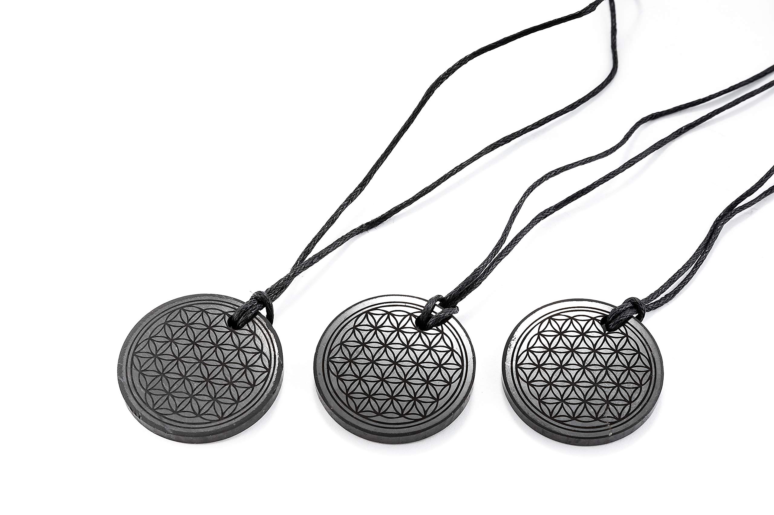 SN NATURSTEIN UG - Pendants 'Flower of Life' of Mineral Shungite 50mm | Gem Stone from Karelia - 3 Units