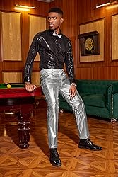 COOFANDY Men's Nightclub Metallic Silver Pants