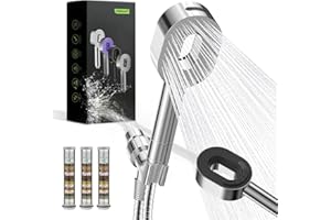 Hibbent Filtered Showerhead with Handheld, High Pressure 5 Sprays Shower Head, Anti-Clog Nozzles, Brass Holder & 71" Metal Ho