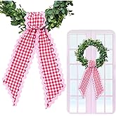 Whaline 2Pcs Wreath Sash for Front Door White Red Plaid Garland Ribbon for Holiday Wedding Birthday Party Home Decor Indoor Outdoor