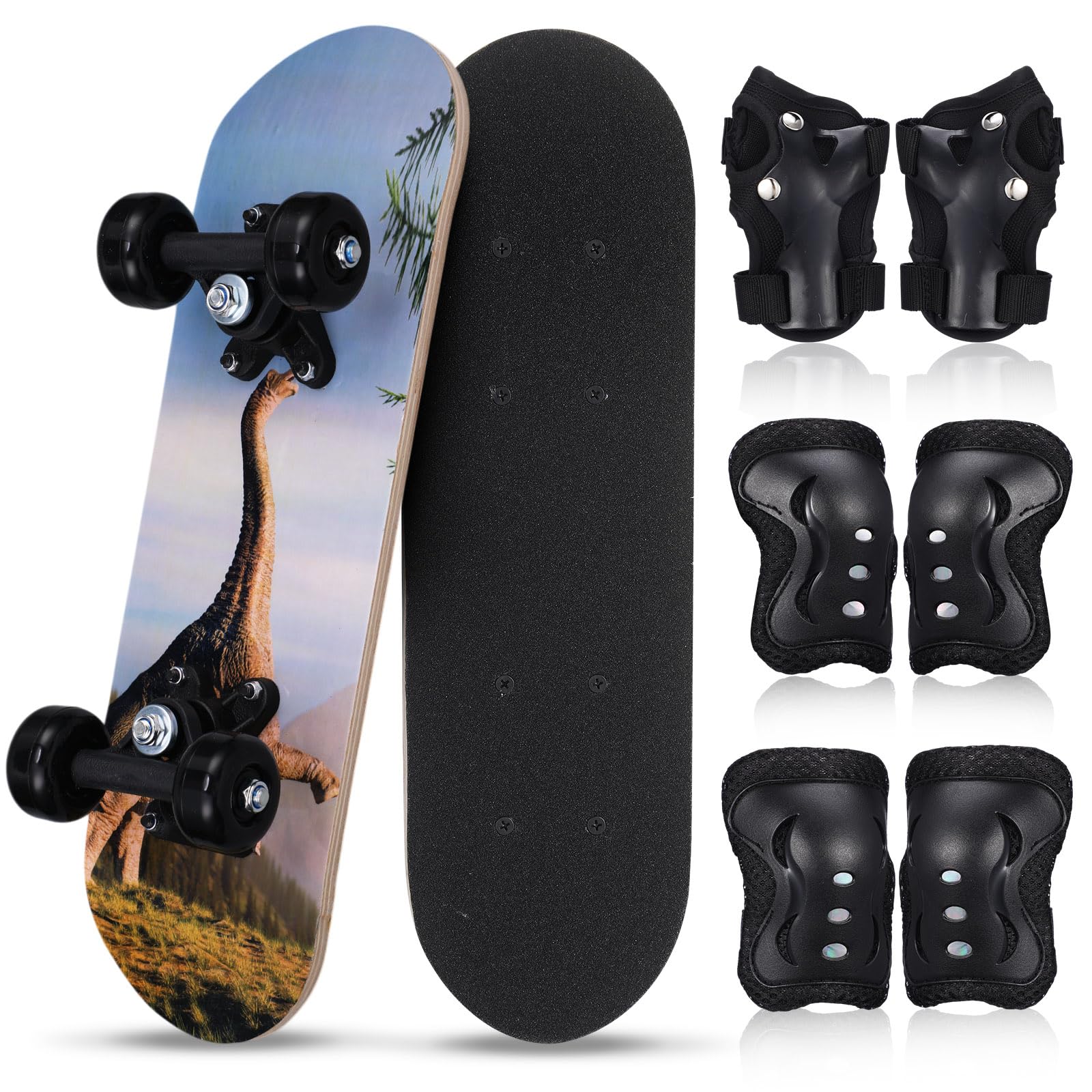 Photo 1 of Honoson 7 Pcs Skateboard for Toddlers Beginners Knee Elbow Pads Wrist Guards Gear Set (Brachiosaurus,Age 2-5 Kids 17 x 5'')