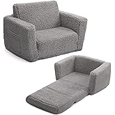 ALIMORDEN 2-in-1 Flip Out Cuddly Sherpa Toddler Couch, Convertible Sofa to Lounger, Grey
