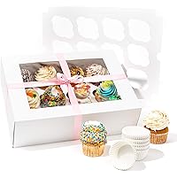 SMIRLY White Cupcake Boxes Bulk: Disposable Cupcake Containers, Cupcake Holder with Lid, White Bakery Boxes with Window, Past