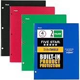 Five Star DuraShield Antimicrobial 2 Pocket Stay-Put Plastic Folders, 4 Pack, Holds 11" x 8-1/2", Color May Vary (330010)