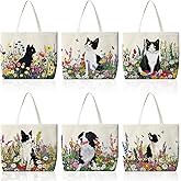 Bencailor 6 Pcs Cat Dog Lover Gifts Vintage Floral Tote Bags with Cute Animal Patterns Aesthetic Reusable Grocery Shopping Canvas Bag Bulk for Women Men Christmas Party Favors Pet Lovers Birthday Gift