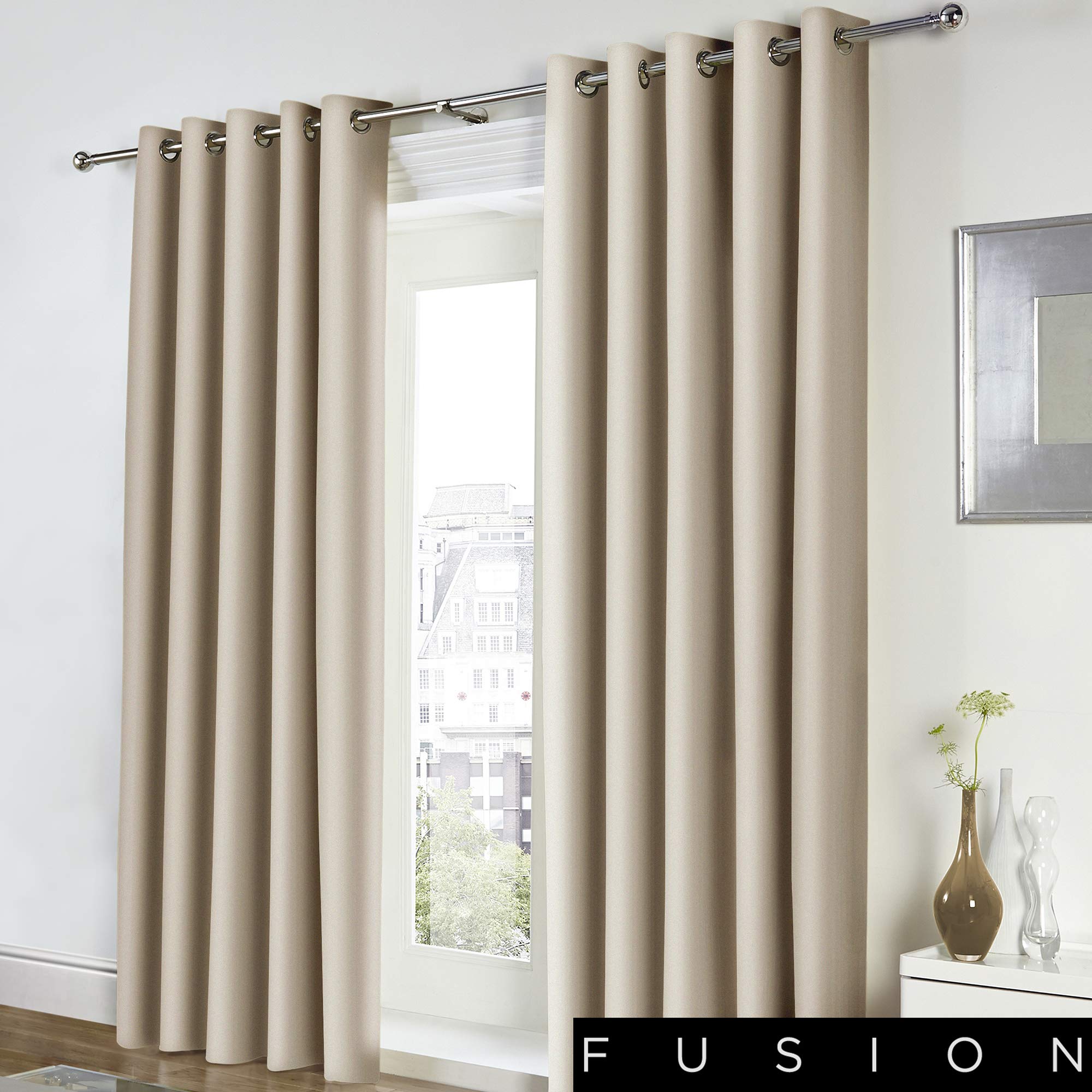 Fusion - Freya - 100% Cotton Pair of Eyelet Curtains - 46" Width x 54" Drop (117 x 137cm) in Natural