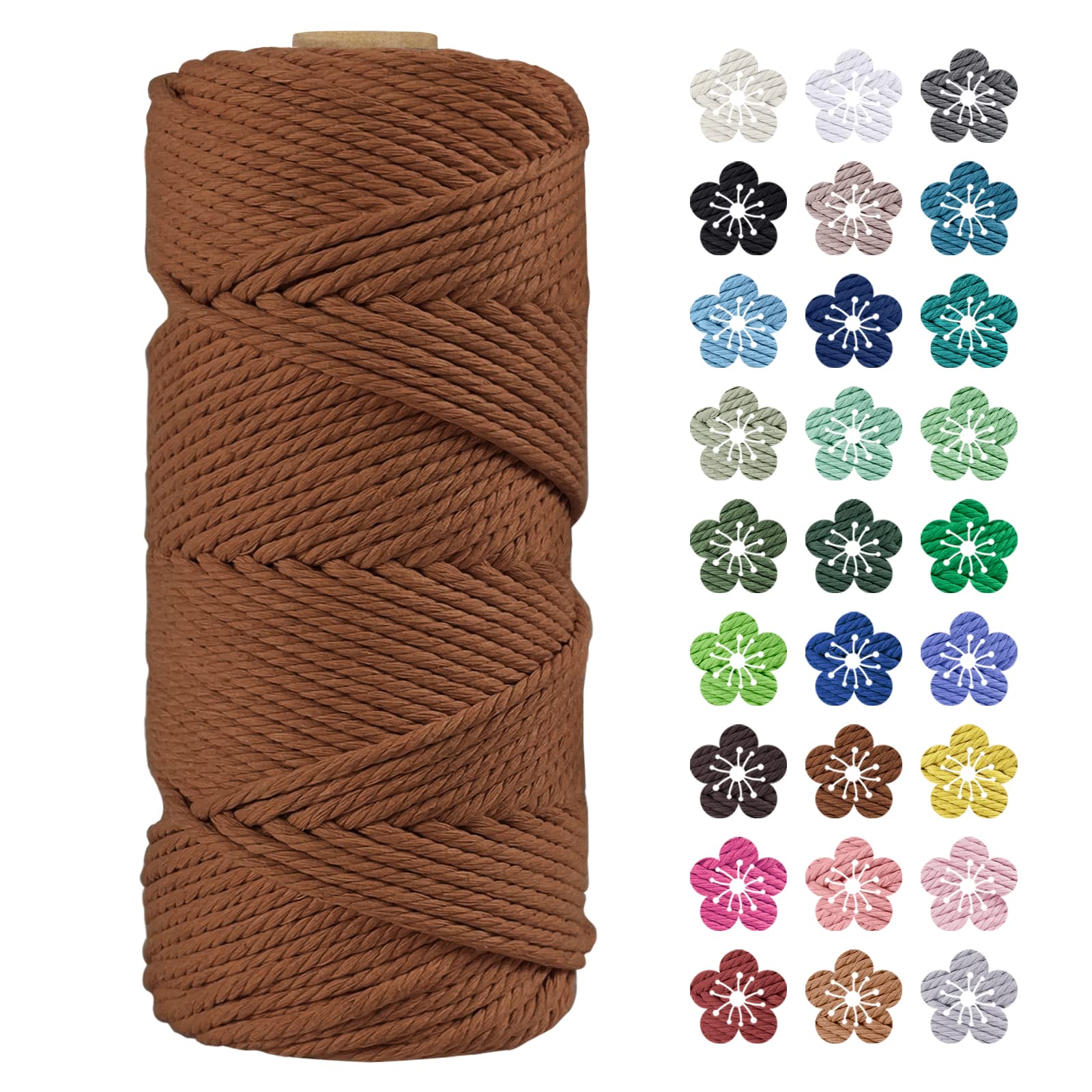 LEREATI Macrame Cord 4mm x 100m, Thick Macrame Rope Natural Cotton Rope Craft String, 4 Strand Twisted Cotton Cord Yarn for DIY Plant Hanger, Wall Hanging, Christmas Decoration (Caramel)