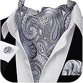 Barry.Wang Ascot Ties Cravat Tie Men Paisley Plaid Scarf Self Tie Pocket Square Cufflinks Set Wedding Party