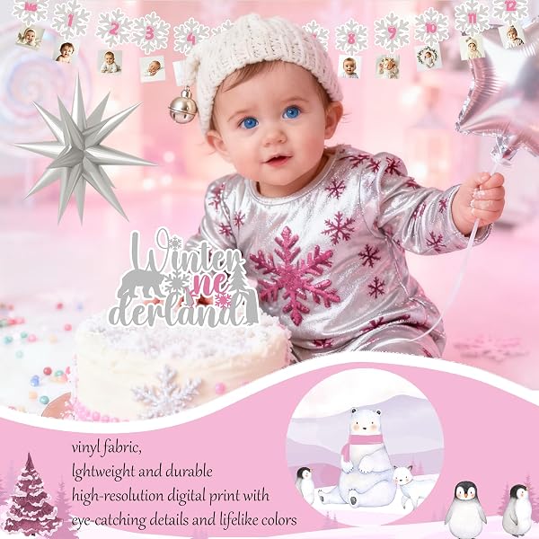 WINTER ONEDERLAND 1ST BIRTHDAY DECORATIONS GIRL,WINTER SNOWFLAKE 1ST BIRTHDAY PARTY SUPPLIES,WINTER WONDERLAND FIRST DÉCOR KIT,OUR LITTLE SNOWFLAKE IS TURNING ONE BALLOON GARLAND BANNER FOR 1ST GIRL
