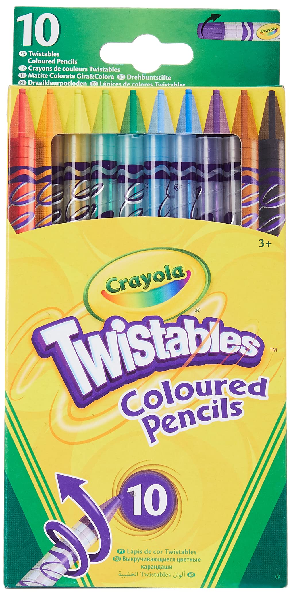 CRAYOLA Twistables Colouring Pencils, Simply Twist for More Colouring Fun - No Need to Sharpen, Ideal for Kids Aged 3+, Assorted Colours, 10 Count
