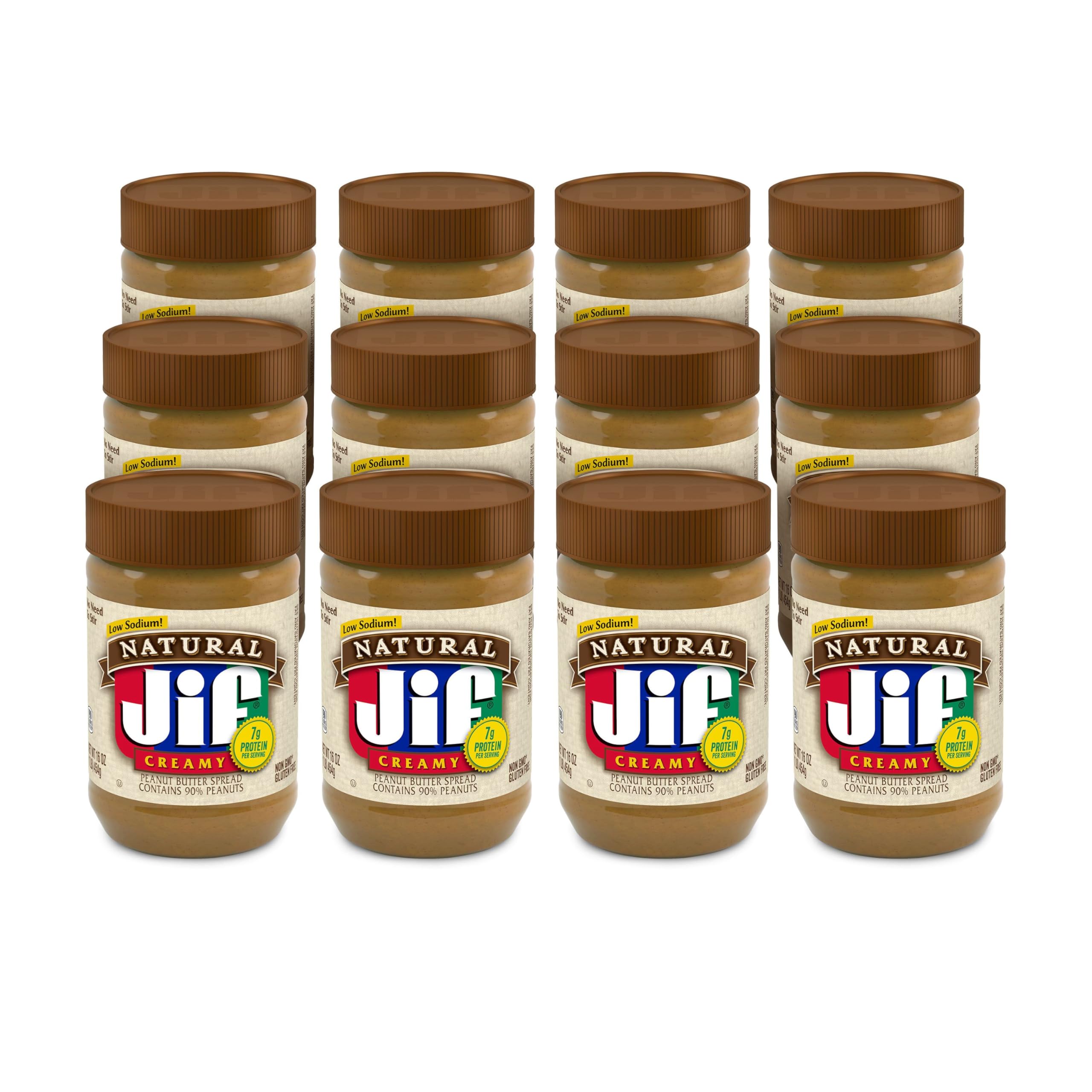 Jif Natural Creamy Peanut Butter Spread, 16 Ounces (Pack of 12), Contains 90% Peanuts Image