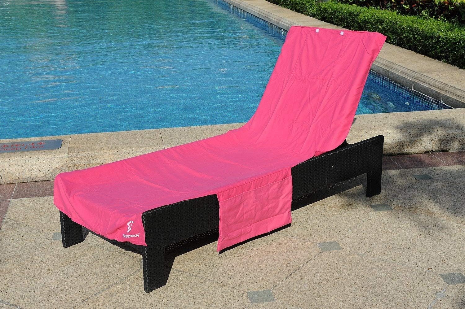 Freemen Perfect Chaise Lounge Towel Cover with Storage Pockets (Rose)