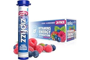 Zipfizz Daily Energy Drink Powder, Blue Raspberry, 20 Pack | 3-in-1 Sustained Energy, Rapid Hydration, and Essential Vitamins | Sugar-Free | Electrolyte Powder | Contains Vitamin B-12 & Antioxidants