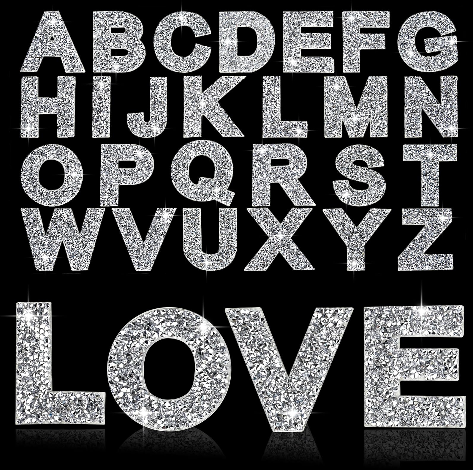 Photo 1 of Morcheiong 52Pcs Rhinestone Letter Patches A-Z, Self Adhesive Rhinestone Letters, Rhinestone Iron on Letters Alphabet for Fabric Clothing (White)