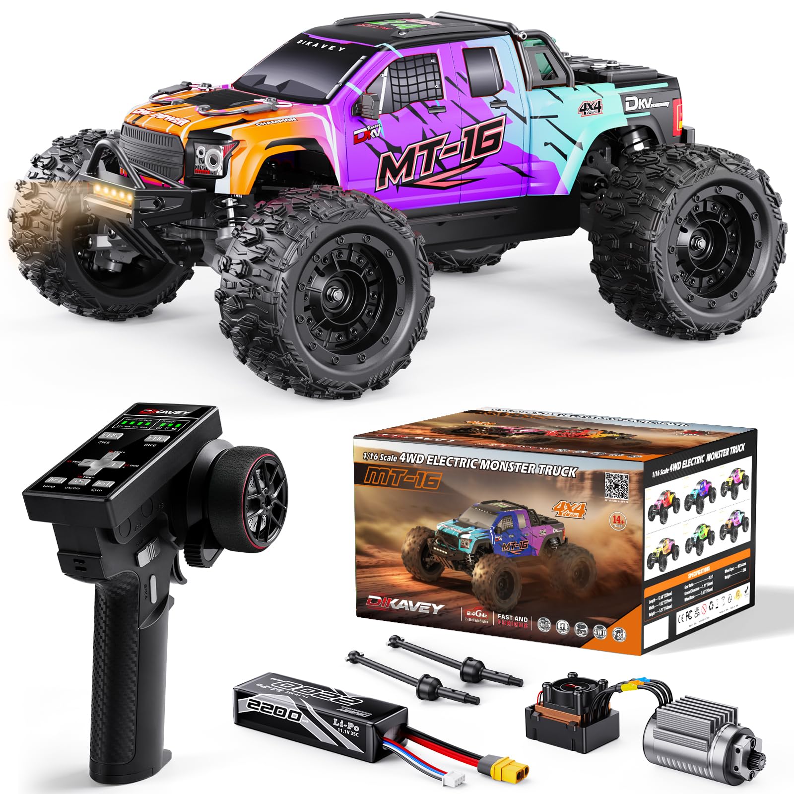 DIKAVEY 1/16 50MPH Brushless 4WD RC Truck,Upgradeable All-Terrain Remote Control Cars with 3S Battery,Waterproof Fast Off-Road RC Truggy — image 1