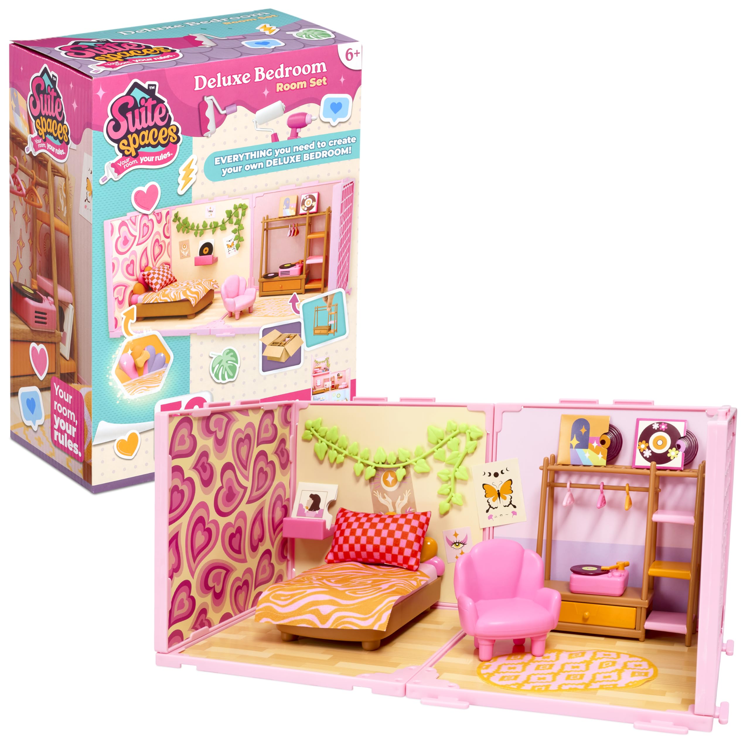 Goliath Suite Spaces - Deluxe Bedroom Set | Your Room, Your Rules! Contains 30 Bedroom Themed Accessories | Modular Dolls House Rooms with Customizable Furniture & Decor | For Ages 6+