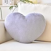 XVTRU Grey Heart Pillows, Cute Heart Decorative Pillow, Heart Shaped Throw Pillows for Bed, Faux Rabbit Fur Plush Hoom Decor 