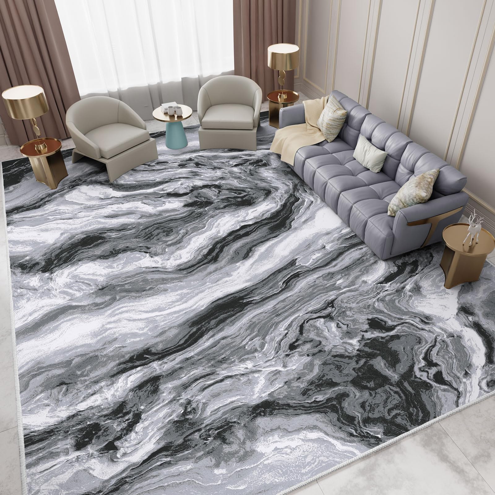 IKALIFE Area Rugs Living Room - 80x150 cm Machine Washable Rug, Soft Short Pile Non-Slip Rugs, Bedroom Dining Room Grey Rug, Kitchen Office Home Modern Carpet