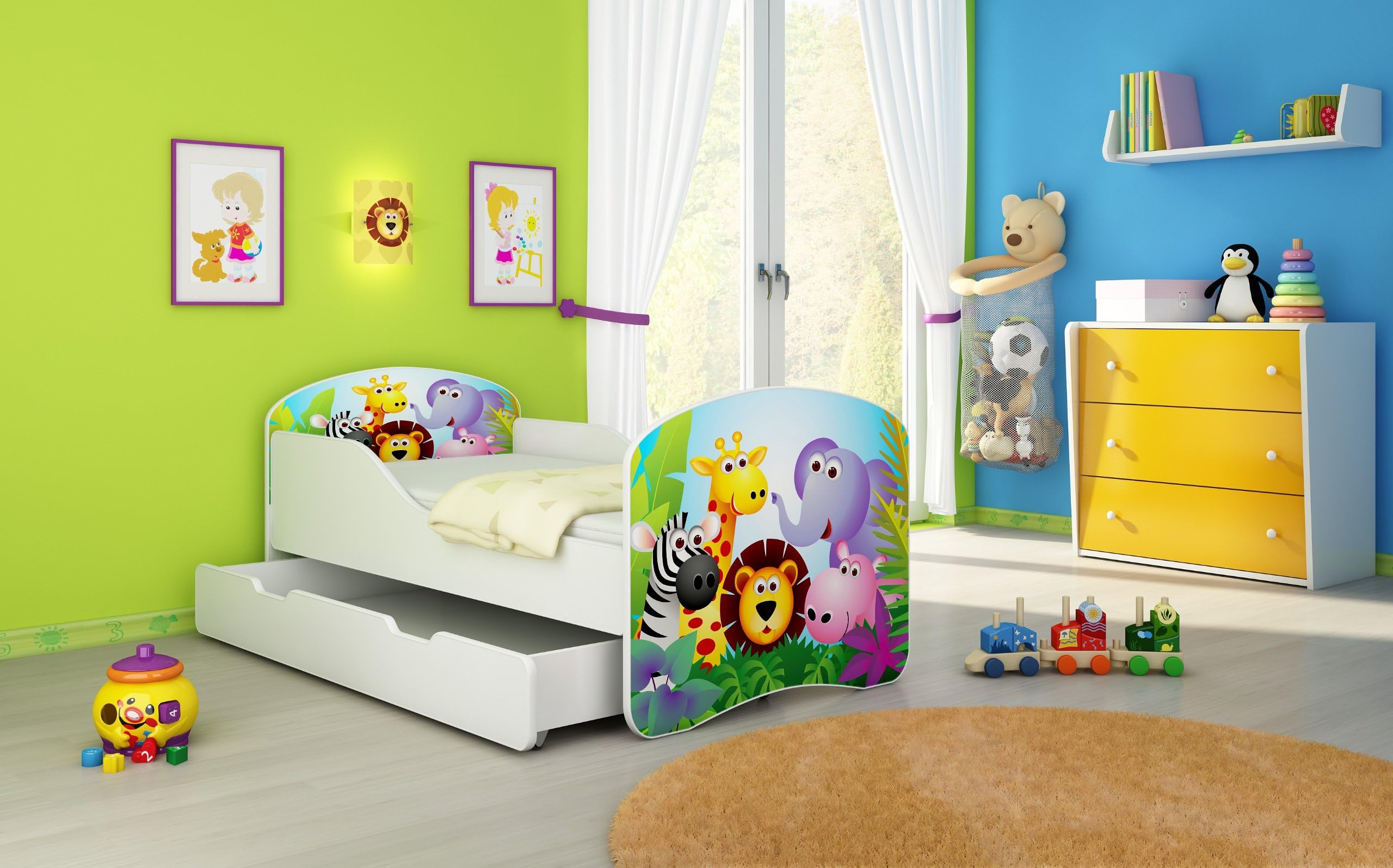 CHILDREN TODDLER KIDS BED + FREE MATTRESS ACMA I WHITE … 140x70 160x80 180x80 40 Designs (01 Zoo, 160x80 cm + drawer)