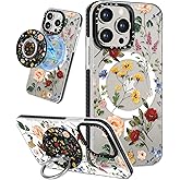 Lotadilo for iPhone 13 Pro Max Case for Women Girls - Cute Design Compatible with Magsafe Magnetic Ring Holder Stand Retro Flower Aesthetic Pattern TPU Phone Covers for iPhone 13 Pro Max Phone Case