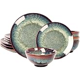 jinsongdafa This 12-piece round active glaze porcelain tableware set includes plates, bowls, and soup plates, serving up to 4 people. It is microwave and dishwasher safe. (Set (No.2))