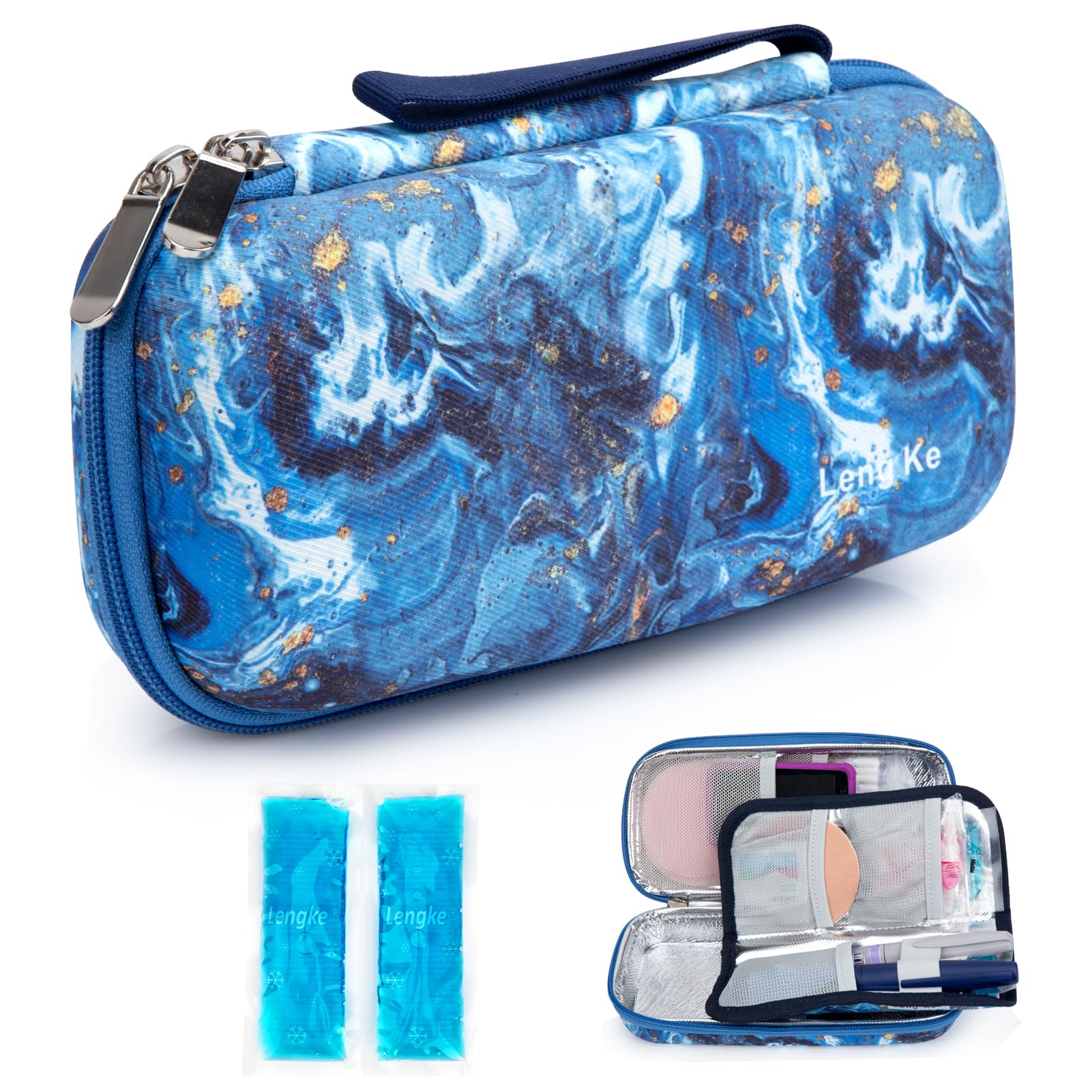 YOUSHARES Hard Shell Insulin Case - Insulin Cooler Travel Case for Diabetes Supplies, Medicine Cool Bag with 2 Ice Packs, Diavy Insulin Pen Case (Quicksand Gold)