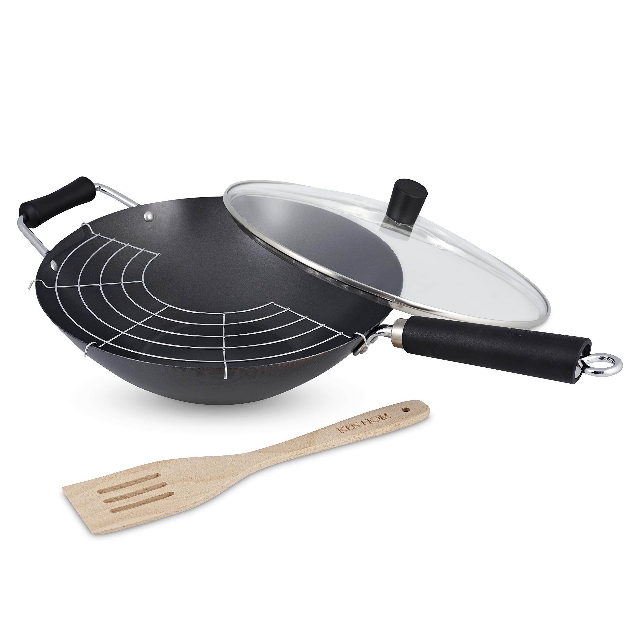 Ken Hom KH431041 Carbon Steel Non Stick Wok Set 31 cm Excellence Induction Hobs/Metal Tool