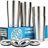 Stainless Steel Vacuum Insulated Pint Glasses - Set of 4 Pint Cups for Outdoors 16oz with Lids