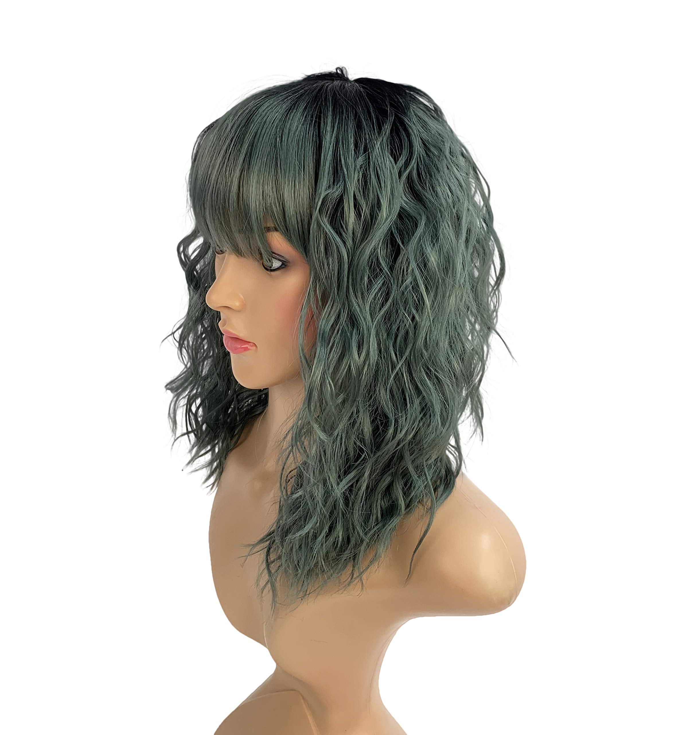 SLEEK 2020 New 17'' Synthetic Curly Wig With Bang FRIDA Fashion Wig Cosplay Wig Ombre Steel Colour Wig for Black Women Heat Resistant Fiber Adjustable Cap150G-TT1B/STEEL