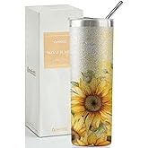 Onebttl Sunflower Gifts for Sunflower Lovers, 20oz Insulated Stainless Steel Tumblers with Lids and Straws, Perfect Gifts for Best Friend, Christmas, Birthday - Glitter
