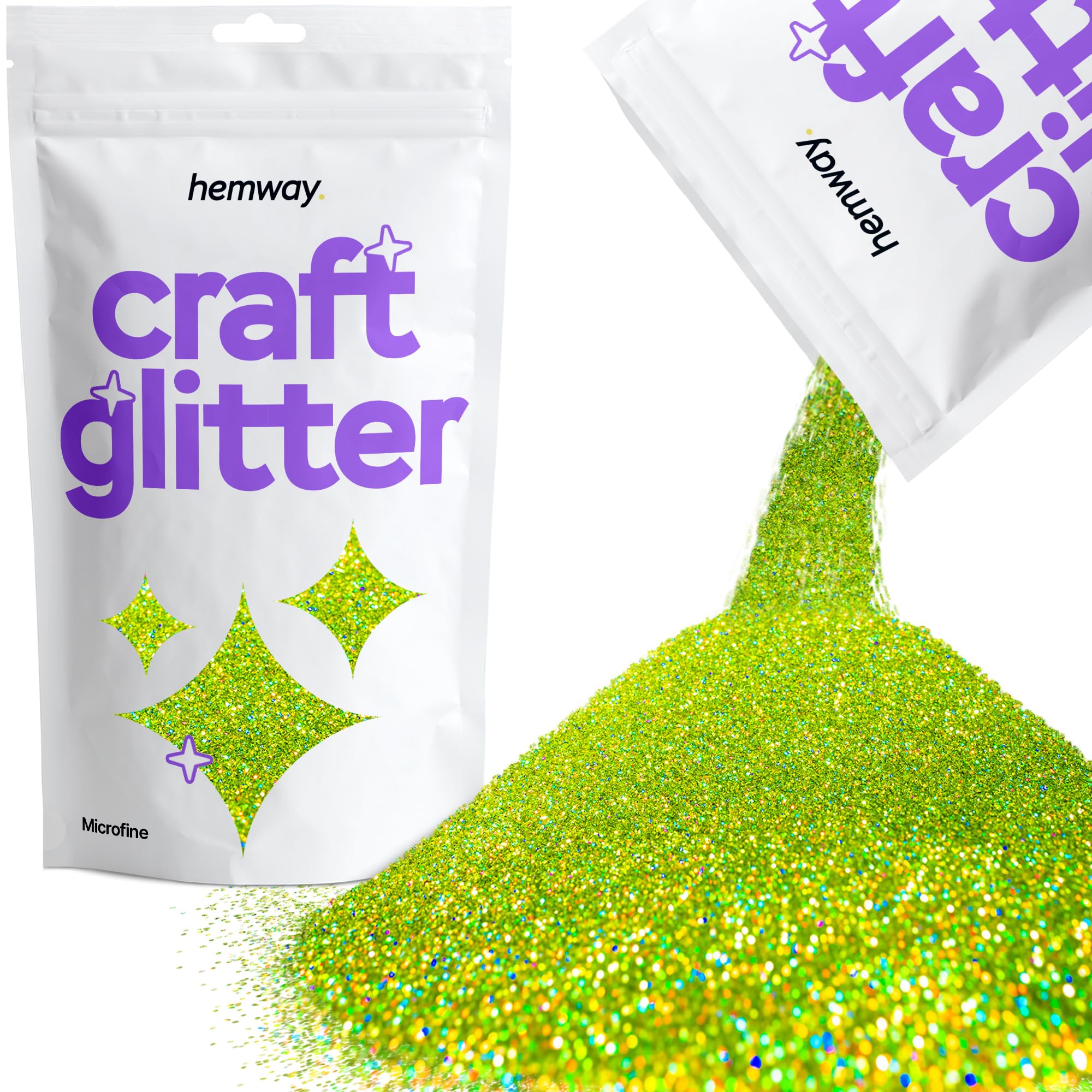 Hemway Craft Glitter Lime Green Holographic 100g Microfine Glitter for Crafts, Resin, Cosmetic, Nail, Face, Body, Festival, Tumblers, Art, Candle, Crafting