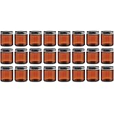 North Mountain Supply 4 Ounce Amber Glass Straight Sided Mason Canning Jars - with 58mm Black Metal Lids - Case of 24