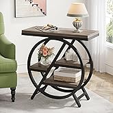 Tribesigns End Table for Living Room, 3-Tier Narrow Side Table with Storage, Wood Sofa Side Table with Geometric Metal Frame,
