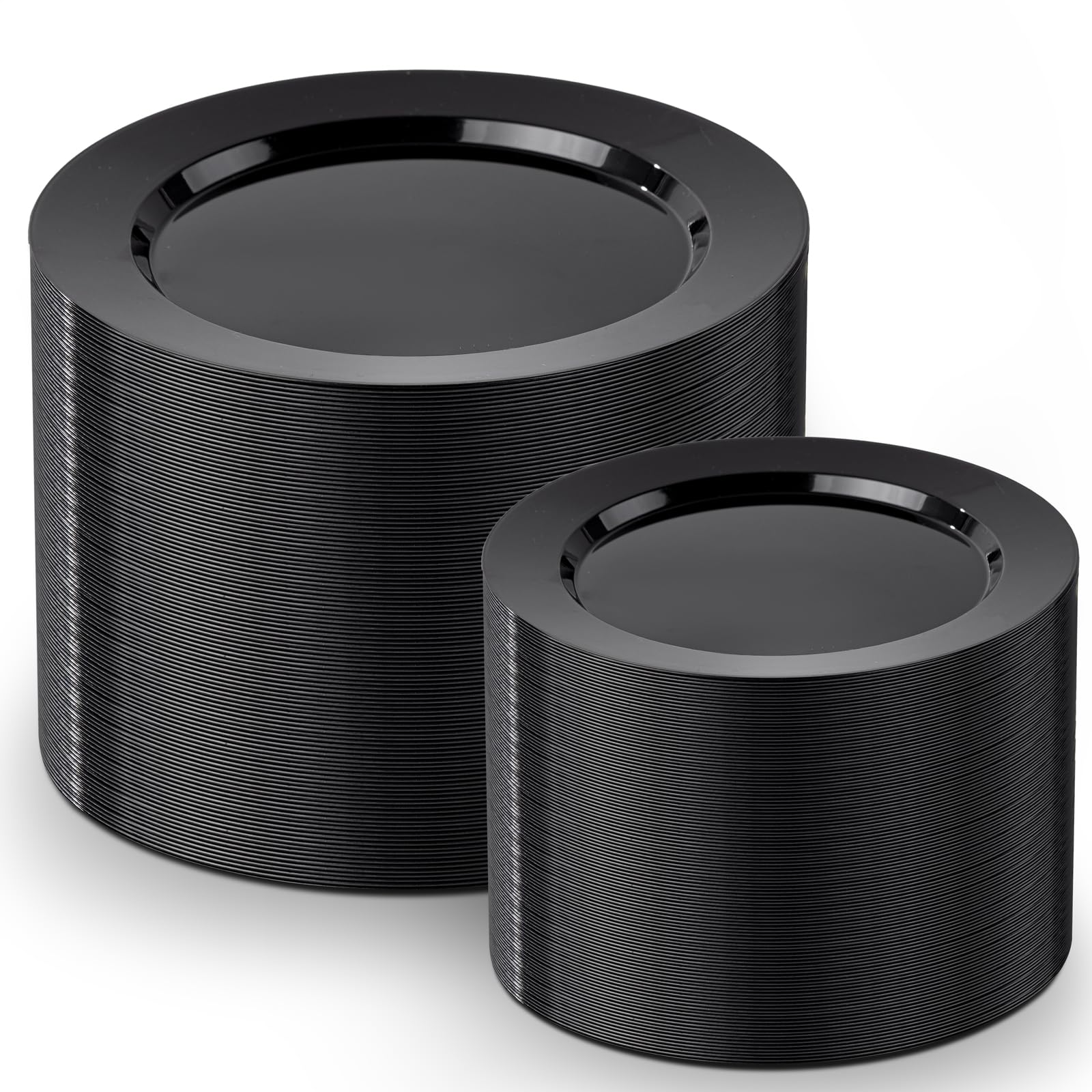 Photo 1 of FLOWERCAT 200PCS Black Plastic Disposable Plates for Party - Black Plastic Plates - Serve for 100 Guests for Halloween Parties and Birthday Events