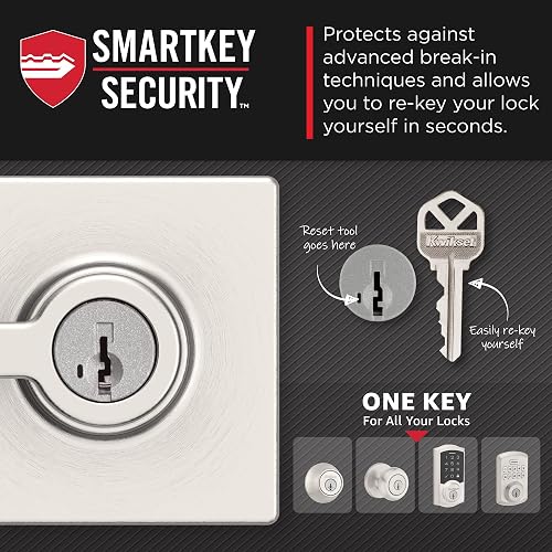 Weiser Camino & Halifax Entry Lever With SmartKey – Satin Nickel, Adjustable Latch For Exterior Doors (6.03cm Or 6.9cm Backset)