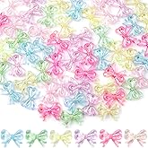 HINZIC 150pcs Colorful Bow Beads 18 x 14 mm 3D Cute Acrylic Beadable Bowknot Aesthetic Charms Bulk Supplies for Pens Keychain Bracelet Necklace Earring Jewelry Making DIY Crafts (6 Light Colors)