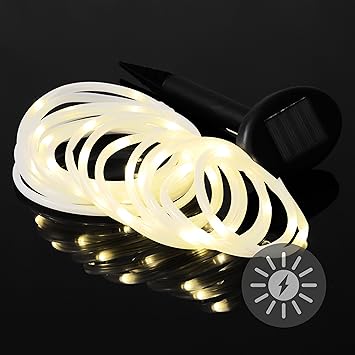 Nexos Lichterschlauch Solar 50 LED warm weiß Pavillon Beleuchtung 5 m Gartenbeleuchtung Solarlichterkette Außenlichterkette A