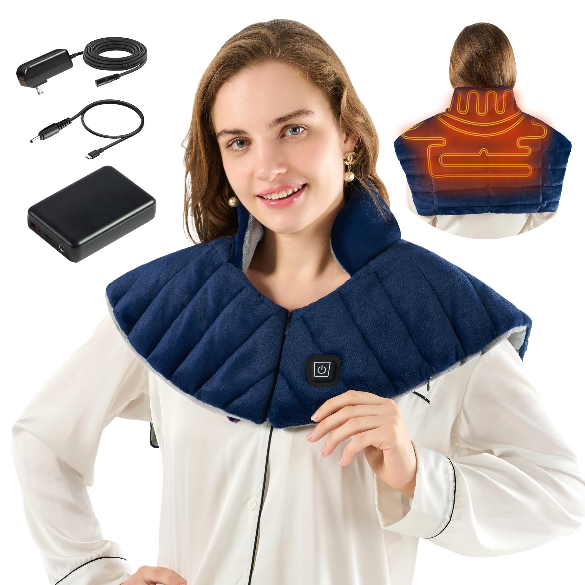 Photo 1 of Portable Cordless Heating Pad for Neck, Shoulders & Back - Rechargeable Battery Operated Heating Pad with 3 Heat Settings, Birthday Gift for Women, Weighted Neck Warmer for Pain Relief (Navy Blue)