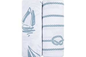 ELY'S & CO. Pack N Play Portable Crib Sheet Set 100% Jersey Cotton 2 Pack - Dusty Blue Nautical Print