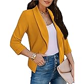 Tralilbee Women's Cropped Blazers 3/4 Sleeve Open Front Lightweight Cardigan Casual Work Office Suit Blazer Jackets S-XL