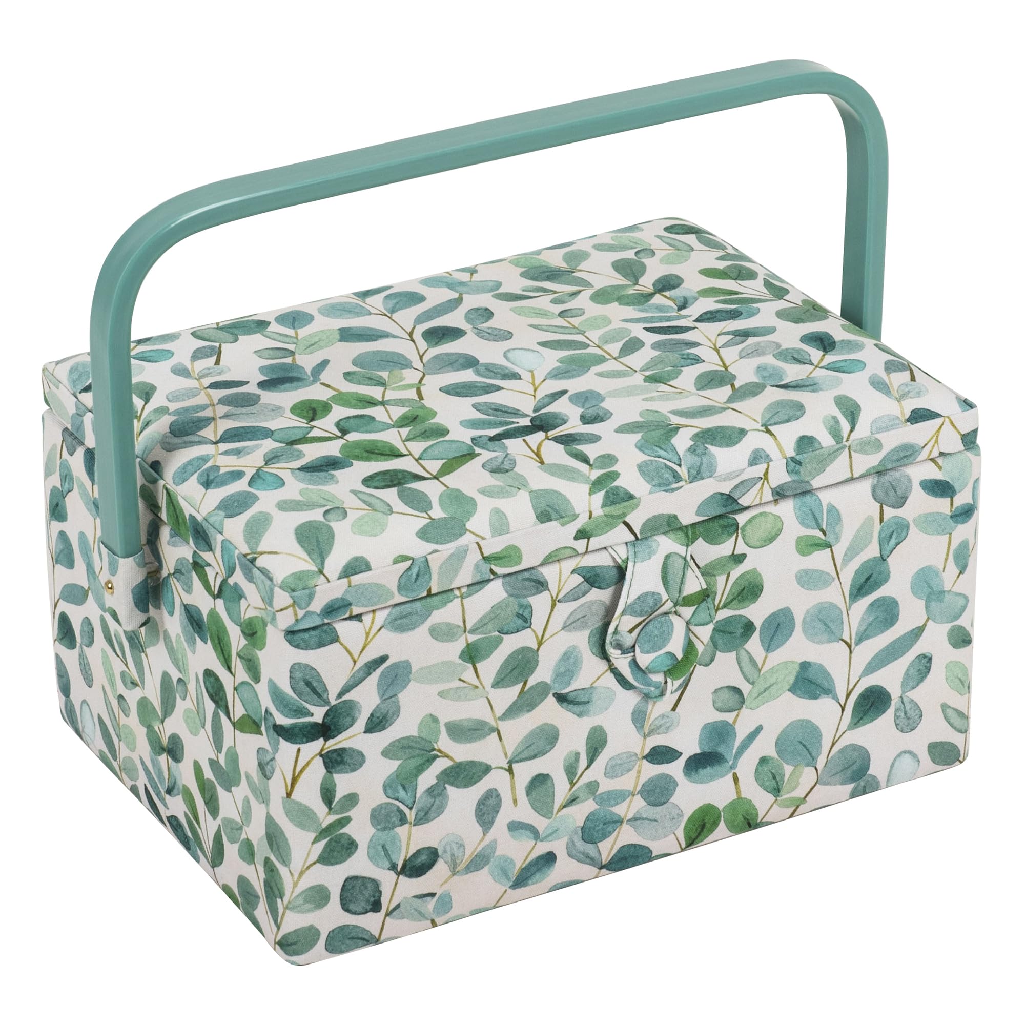 Hobby Gift Medium Sewing Box Organiser with Handle - Cotton Basket Sewing Storage Box, Craft Storage Boxes with Compartments for Tools & Accessories - 18.5 x 25.5 x 14.5cm, Full Eucalyptus
