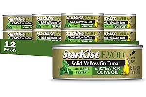 StarKist E.V.O.O. Solid Yellowfin Tuna with Basil Pesto and Extra Virgin Olive Oil, 4.5 oz Can, Pack of 12
