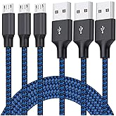Micro USB Cable, 3Pack 6FT Android Charger Cord Long Braided Sync Fast Charging Cables Compatible with Samsung Galaxy S6 S7 E