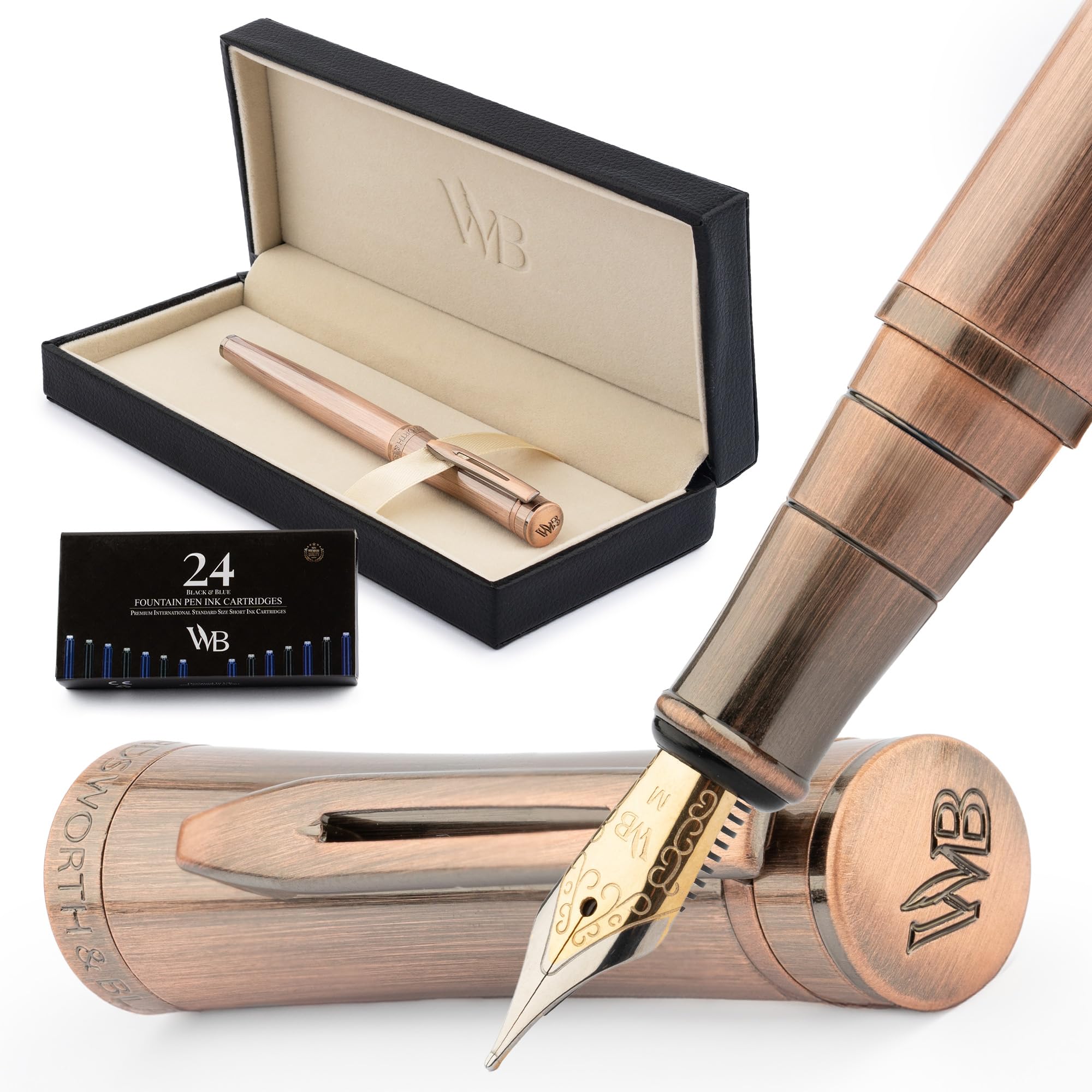Wordsworth & Black Luxury Fountain Pen - Stunning Brushed Copper Pen, 18K Gilded Nib (Medium), Ink Converter, Best Pen Gift Set for Men & Women, Professional, Executive, Office, Nice Pens — image 1