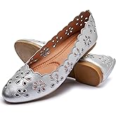 FRACORA Womens Ballet Flats Comfortable Dress Shoes Summer Slip on Flats | with Breathable Eyelets PU Leather,Comfortable Dressy Round Toe,Business Casual Low Heel