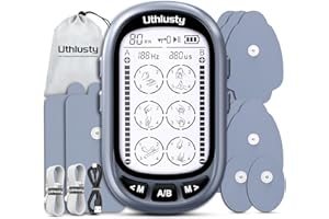 UTHLUSTY TENS Unit Muscle Stimulator for Pain Relief Therapy–Dual Channel 24 Modes TENS Machine&EMS Muscle Stimulator,Upgraded Large Screen Portable Muscle Stimulator for Back,Shoulder,& Neck Pain with 10 Pads