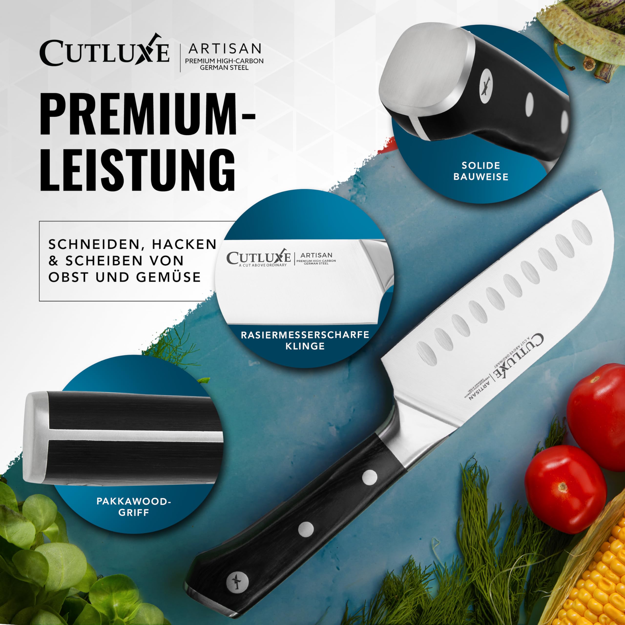 Cutluxe Santoku Messer 13cm – Fischmesser Fleischmesser Sushimesser Küchenmesser – Deutscher Schmiedestahl, Extrem Scharf, Ergonomisches Design 8