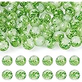 Sparkeads 50 Pcs Handmade Sand Lampwork Beads 10mm Round with Flower Beads Loose Spacer Bead Assorted Crystal Bead for Jewelry Making Bracelet Necklace DIY Art Earring Craft Supplies Hole: 1.6mm,Green