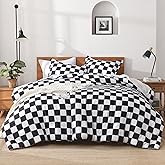 Andency Checkered Comforter Queen(90x90Inch), Black White Plaid Gingham Buffalo Grid Bed Set for Boys Kids Teens, 3 Pieces Lightweight Microfiber Geometric Preppy Bedding